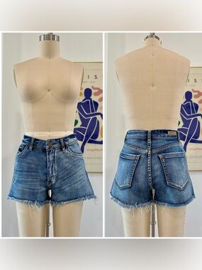 Blank NYC Frayed Hem Blue Denim Shorts